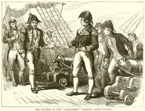 Les officiers du Chesapeake offrant leurs épées