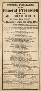 Le programme officiel du cortège funèbre du défunt M. Braidwood, surintendant de la brigade des pompiers de Londres - English School