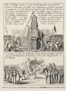 La destruction de la croix de Cheapside par les iconoclastes et les puritains, et le brûlage du Livre des Sports au même endroit le dimanche suivant en mai 1643, 1809