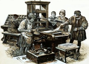 La troisième presse à imprimer en Angleterre a été installée à St. Albans en 1480 - English School