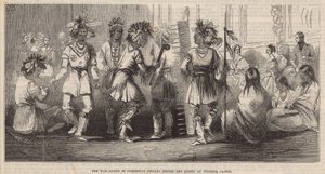 La danse de guerre des Indiens Ojibbeway devant la reine au château de Windsor - English School