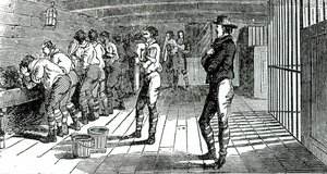 La salle de lavage sous les ponts - syndicalistes condamnés transportés en Australie, illustré dans Les Martyrs de Tolpuddle, publié par le Congrès des syndicats, 1834