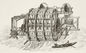 Les travaux hydrauliques du London Bridge, érigés pour la première fois en 1582, tirés de The National and Domestic History of England par William Hickman Smith Aubrey, publié à Londres vers 1890