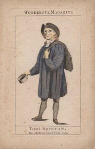 Thomas Britton: Le Petit Charbonnier Musical, illustration du Wonderful Magazine, vers 1764 (gravure coloriée à la main) - English School