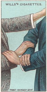 Siège à trois mains, no.21 de la série Premiers Secours des cartes de cigarettes Willss, 1913 - English School