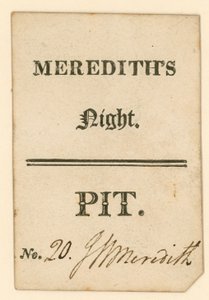 Billet pour le Théâtre de Drury Lane, Londres : Nuit de Meredith