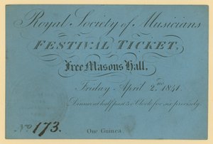 Billet pour le Festival de la Royal Society of Musicians, Free Masons Hall
