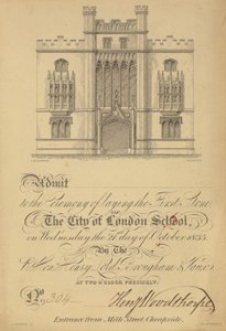 Billet pour la pose de la première pierre de la City of London School, 21 octobre 1835 - English School