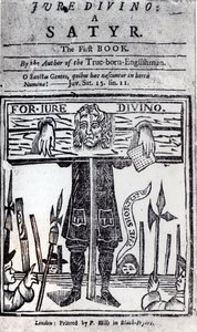 Page de titre du premier livre de Jure Divino - Une satire de Daniel Defoe (1660-1731) publiée en 1706