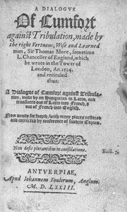 Page de titre de Un dialogue de réconfort contre la tribulation par Sir Thomas More, publié en 1573