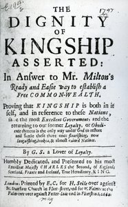 Page de titre pour La Dignité de la Royauté Affirmée par G.S. un Amoureux de la Loyauté, publié en 1660