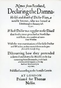 Page de titre Newes from Scotland, déclarant la vie et la mort damnables du Dr Fian, 1591 - English School