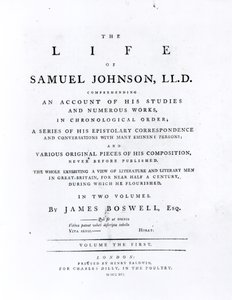 Page de titre, de La Vie de Samuel Johnson par James Boswell (1740-1795)