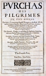 Page de titre de Purchas his Pilgrimes par Samuel Purchas, publié en 1625 - English School