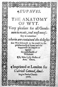 Page de titre de Euphues, or the Anatomy of Wit par John Lyly, publié en 1578