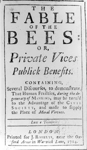 Page de titre pour The Fable of the Bees par Bernard de Mandeville, 1714
