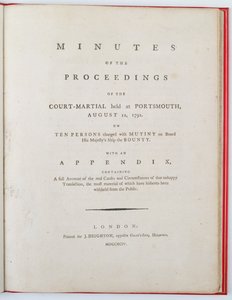 Page de titre des Minutes des procédures de la cour martiale tenue à Portsmouth, le 12 août 1792, publiée à Londres, 1794