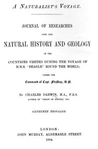 Page de titre de A Naturalists Voyage Around the World par Charles Darwin, édition publiée en 1884