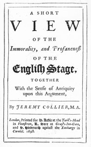 Page de titre de A Short View of the Immorality and Profaneness of the English Stage par Jeremy Collier, 1698