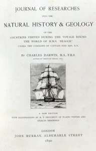Page de titre de The Voyage of the Beagle par Charles Darwin, édition publiée en 1890
