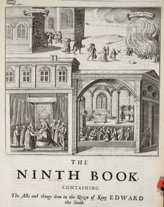 Page de titre du neuvième livre, illustration des Actes et Monuments de John Foxe, neuvième édition, pub. 1684