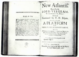 Pages de titre de New Atlantis de Francis Bacon, édition publiée en 1660 - English School