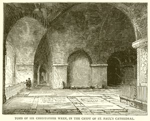 Tombe de Sir Christopher Wren, dans la crypte de la cathédrale Saint-Paul