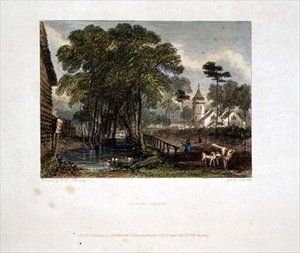 Église de Tooting, gravure par J D Harding & G Cooke