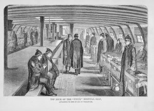 Pont supérieur du navire-hôpital Unite attaché aux hulks à Woolwich, extrait de The Criminal Prisons of London and Scenes of Prison Life par Henry Mayhew et John Binny, 1862