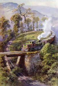 Train contournant Agony Point, une boucle sur le Darjeeling Himalayan Railway, Inde