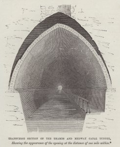 Section transversale du tunnel du canal de la Tamise et de la Medway (gravure) - English School