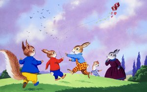 Tufty faisant voler un cerf-volant - English School