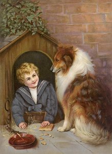 Turned Out - Boy pretending to be Collie dog (litho couleur) - English School