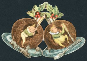 Deux puddings aux prunes, Carte de Noël - English School