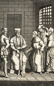 Deux frères espagnols parlant avec M. Bradford, illustration des Martyrs de Foxe vers 1703