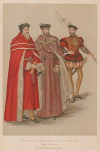Deux pairs en robe et un hallebardier à l