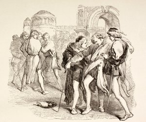 Tybalt est mortellement blessé par Roméo, illustration de Roméo et Juliette, de 