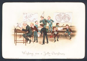 Élèves indisciplinés en classe, carte de Noël