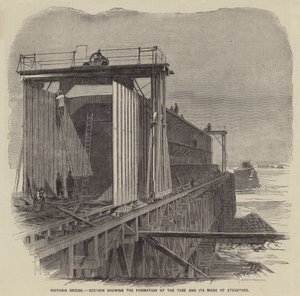Pont Victoria, section montrant la formation du tube et son mode de structure (gravure)