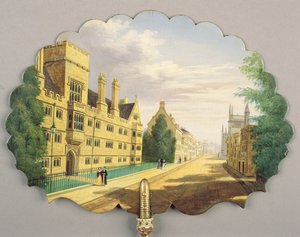 Écran victorien, avec une scène du Wadham College, Oxford avec la bibliothèque Bodleian et le Hertford College en arrière-plan