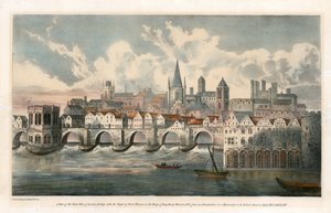 Vue du côté est du vieux pont de Londres depuis BM Royal MSS