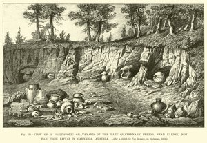 Vue du cimetière préhistorique de la période quaternaire tardive, près de Klenik, non loin de Littai en Carniole, Autriche - English School