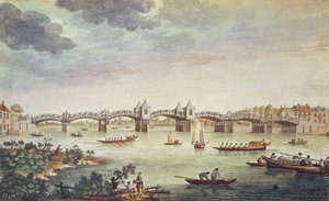 Vue du pont sur la Tamise à Hampton Court, gravé par John Bowles