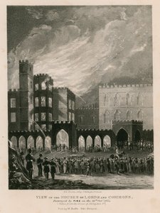 Vue des Chambres des Lords et des Communes, détruites par le feu le 16 octobre 1834 - English School