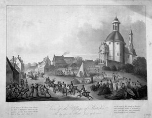 Vue du village de Waterloo le lendemain de la bataille, 19 juin 1815, 1816 - English School
