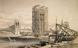 Vue de la construction du pont tubulaire de Britannia