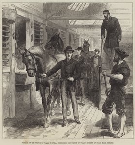 Voyage du Prince de Galles en Inde, exercice des chevaux du Prince de Galles à bord du HMS Serapis - English School