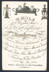 Carte de visite de W Mole, fabricant de produits métalliques