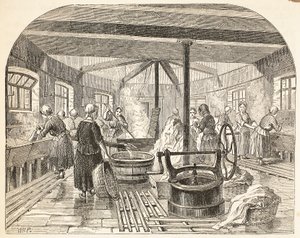 Lavoir à la prison de Brixton, illustration de The Criminal Prisons of London and Scenes from Prison Life par Henry Mayhew et John Binny, pub. 1862 - English School