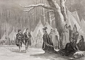 Washington et Gist visitent la reine indienne Alliquippa, de 